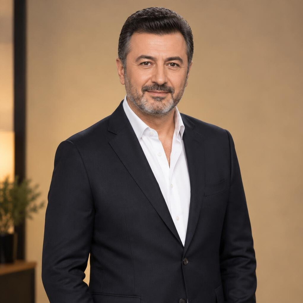 Portrait of a Turkish man broadcast presenter coach in a studio
